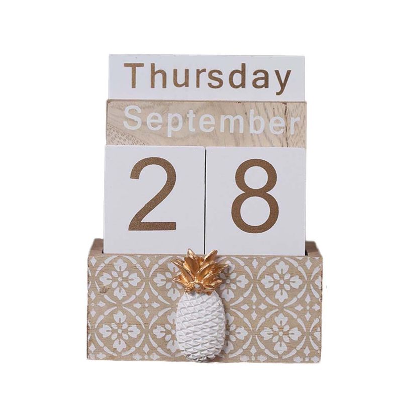 Vintage Vintage Wooden Perpetual Calendar Eternal Block Planner Photography Props Month Week Date Display Home Office Desktop: B