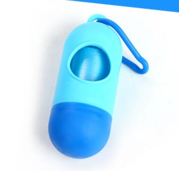 Pill Shape Pet Dog Poop Bag Dispenser Waste Garbage Bags Carrier Holder Dispenser + 1roll Poop Bags Set Pet Dog Waste Poop Bags: sky blue