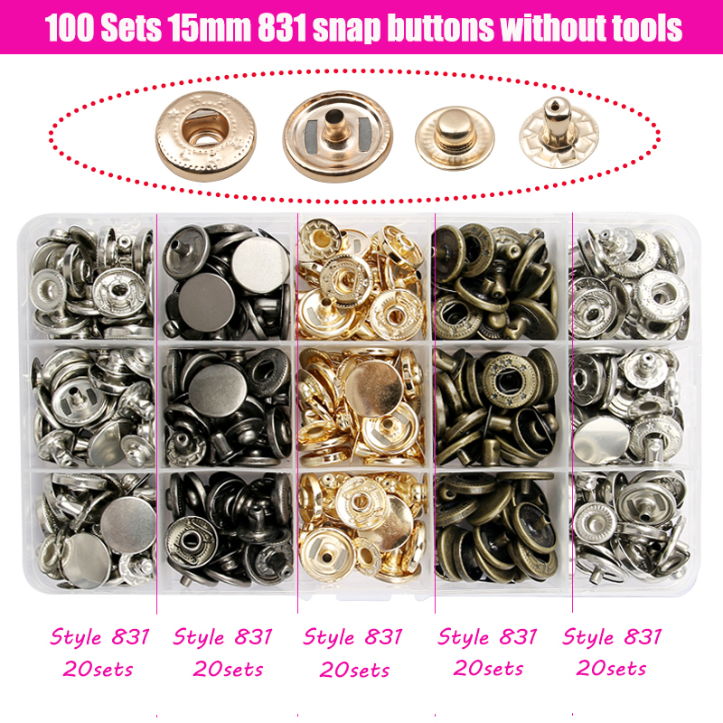24-150set/box Metal Snap Fasteners Button Stainless Steel 633# Snap Buttons Sewing Accessories for Clothing Jacket Leather Craft: Gun Metal