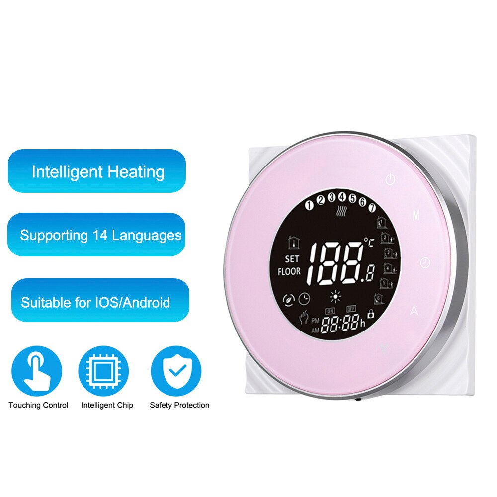 Smart WiFi Touch Thermostat Temperature Wireless Controller For Water/Electric Floor Heating Water/Gas Boiler Works Google Home: GA pink no wifi