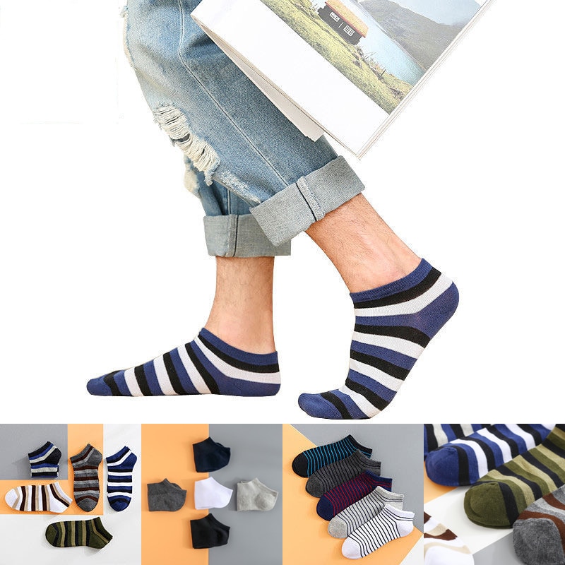 Men's Sports Socks Cotton Stripe Boat Socks All Seasons Spring Autumn Male Casual Harajuku Breathable Men Ankle Sock Boy