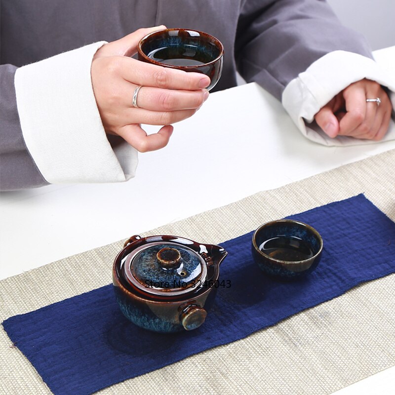 Service à thé de voyage | Four japonais, changement rapide de tasse, une théière, deux tasses, étui de transport en plein air, théière kungfu en céramique