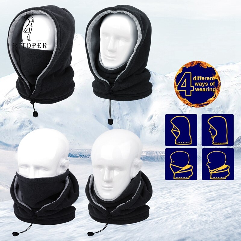 Ritoper vinter fleece balaclava mænd kvinder beanie varm tykkere hat tørklæde hals sport maske udendørs skiløb cykling skullies
