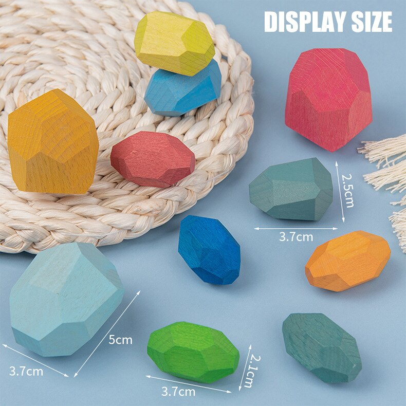Children Colored Stone Jenga Stacking Blocks Educational Toy Nordic Style Rainbow Stone Wood Blocks Baby Wooden Toys