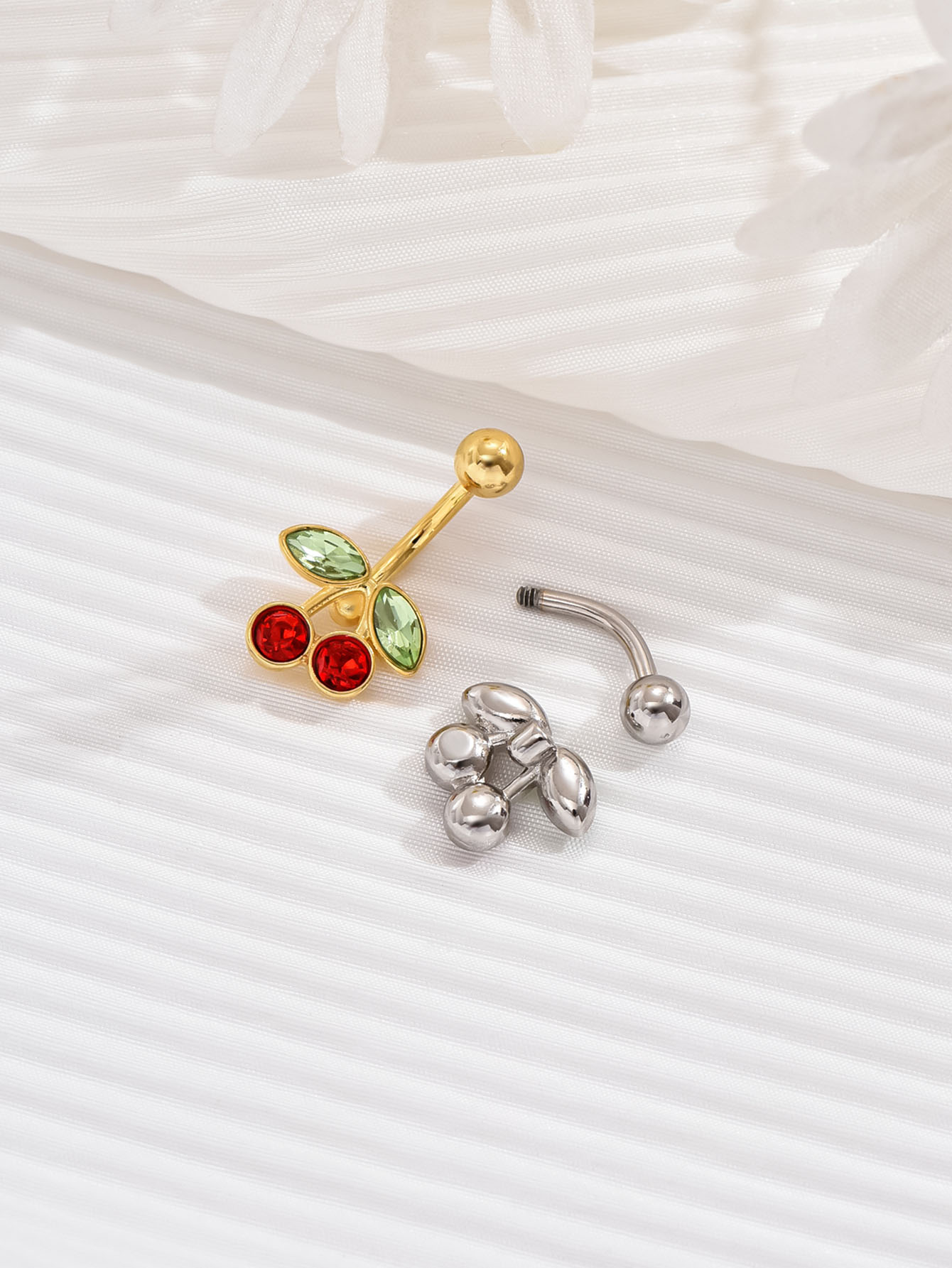 Anillo para ombligo de cereza de oro de 18 quilates chapado en acero quirúrgico bonito de 14G para mujer, Piercing para el ombligo, anillos para ombligo de fruta