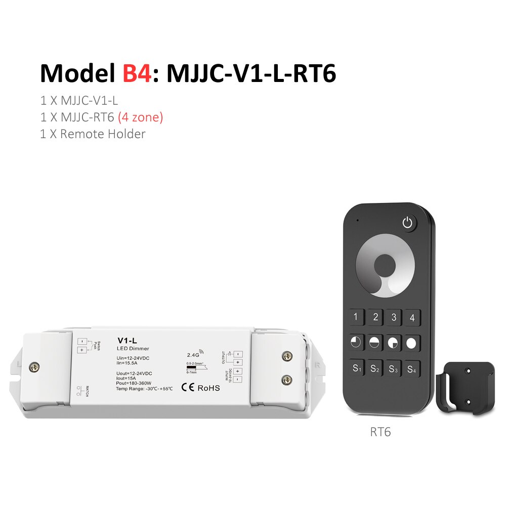 LED Dimmer 12v 24v 1CH 15A DC PWM 2.4G Wireless Smart Wifi Wall Touch Single Color LED Strip Light Dimmer Controller Switch V1-L: V1-L-RT6(4 Zone)
