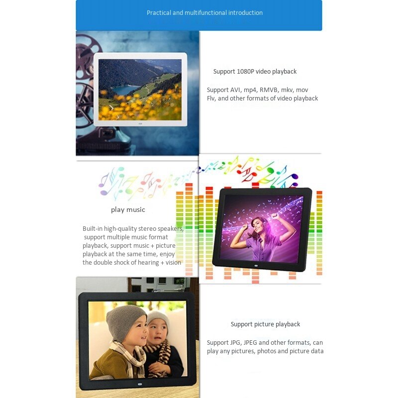 12-Inch Digital Picture Frame HD Sn LED Multi-Media Music Video Player Control Electronic Album