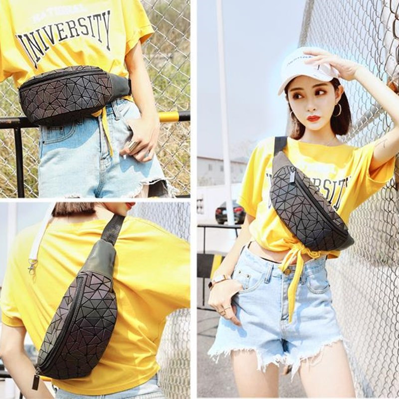 fanny pack Bananka women chest Packs PVC material Hip Bag Geometric luminous holographic waist pack belt bag Travel