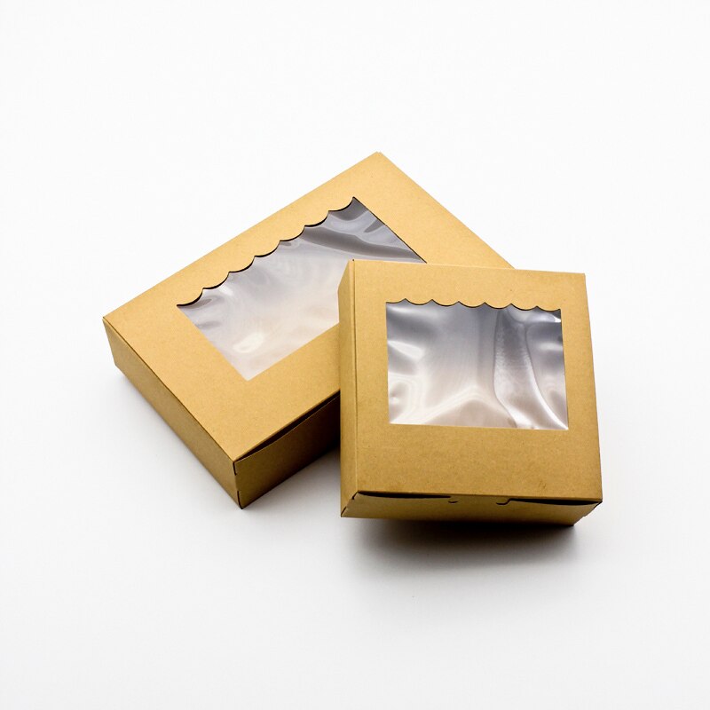 10 PCS Kraft Paper Box For Candy Cake Craft Box With Window Boxes Wedding Party Favor Brown Packing Cardboard Supplier