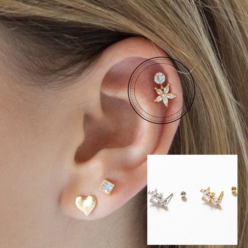 Pendientes de Piercing para mujer y Chica, pendientes minimalistas de Plata de Ley 925 con 1 Uds. De tuerca pequeña para de aniversario