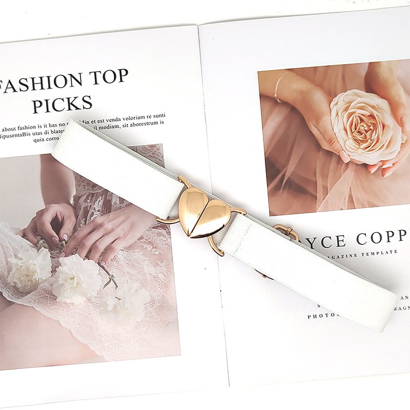 Cinturones elásticos multicolores para mujer y niña, cintas elásticas ajustables con hebilla en forma de corazón, accesorios para la cintura: BLANCO