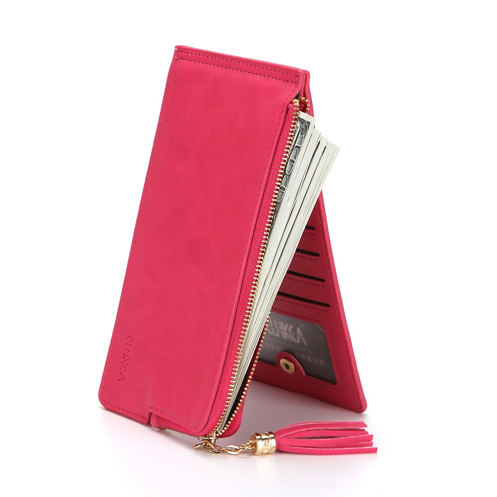 CUIKCA Women Wallet Purse Clutch Handbag Makeup Mirror Bag Nubuck Leather Zipper Wallet Coin Female Wallet ID Card Holder Case: rose red