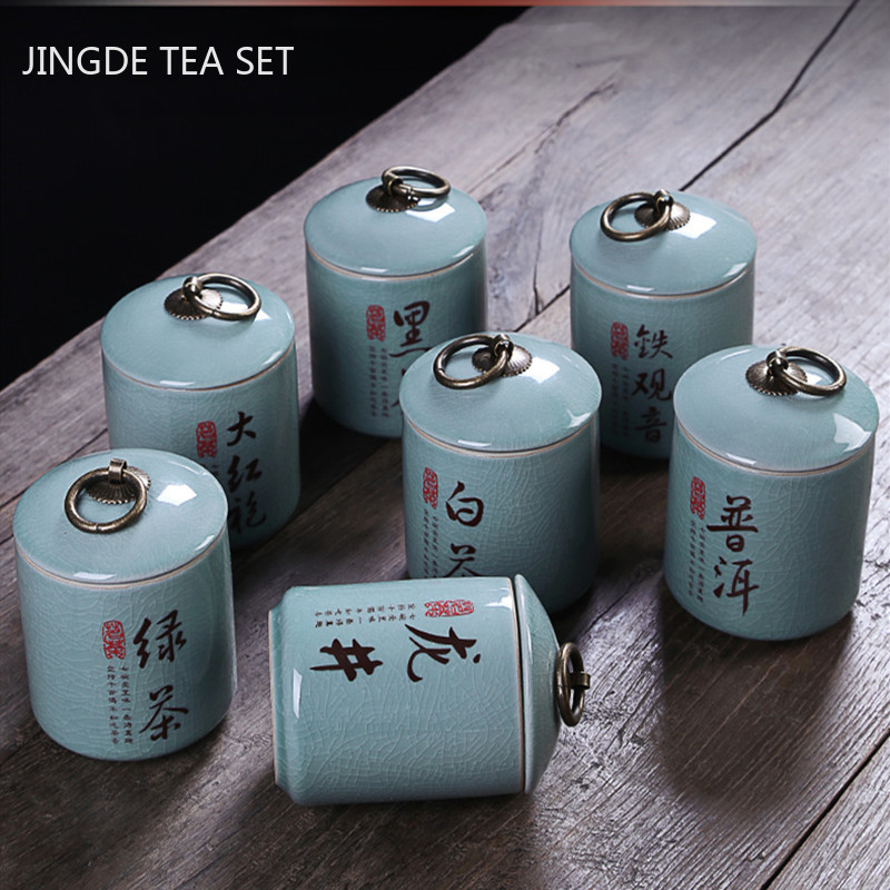 Traditional Ice Crack Ceramic Tea Caddy Portable S... – Grandado