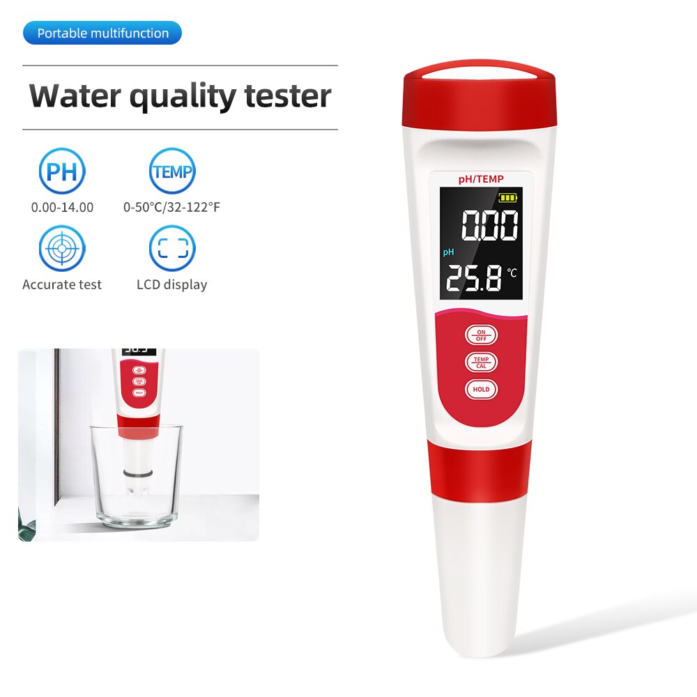 Digital PH Temp Meter Water Purity Tester Temperature Pen Acidometer Detector for Pool Laboratory Aquarium