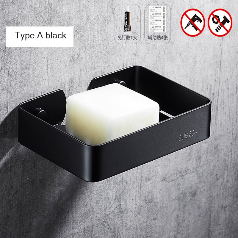 Bathroom Shower Soap Dish Storage Stainless Steel Holder Matal Soap Holder Bathroom Container Organizers: TypeB-black