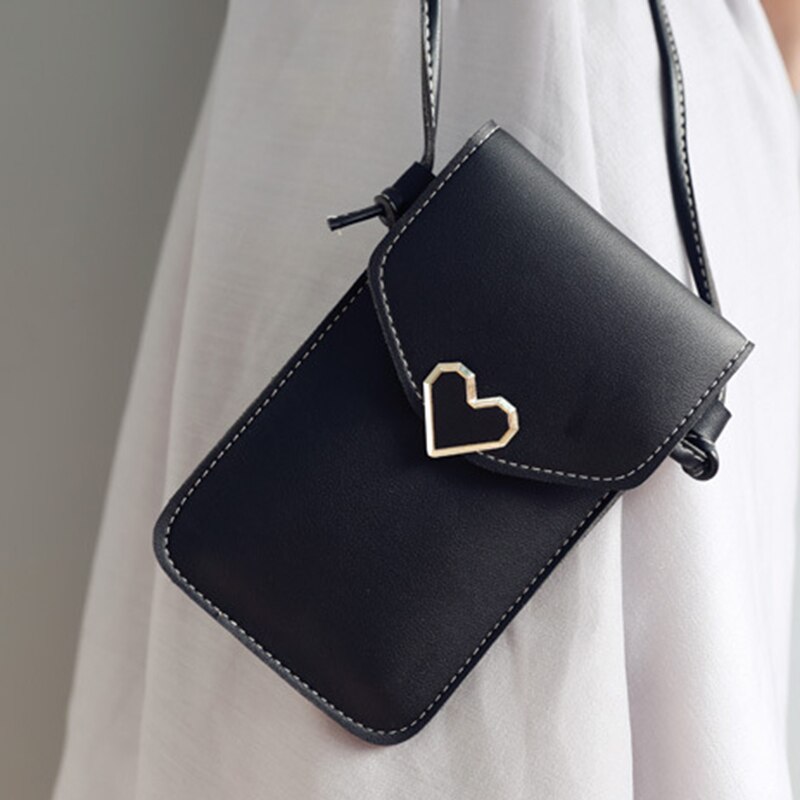 Women Heart-shaped Lady Handbag and Purses Small Phone Bag Mini Messenger Bags Transparent Screen Mobile Phone Bag
