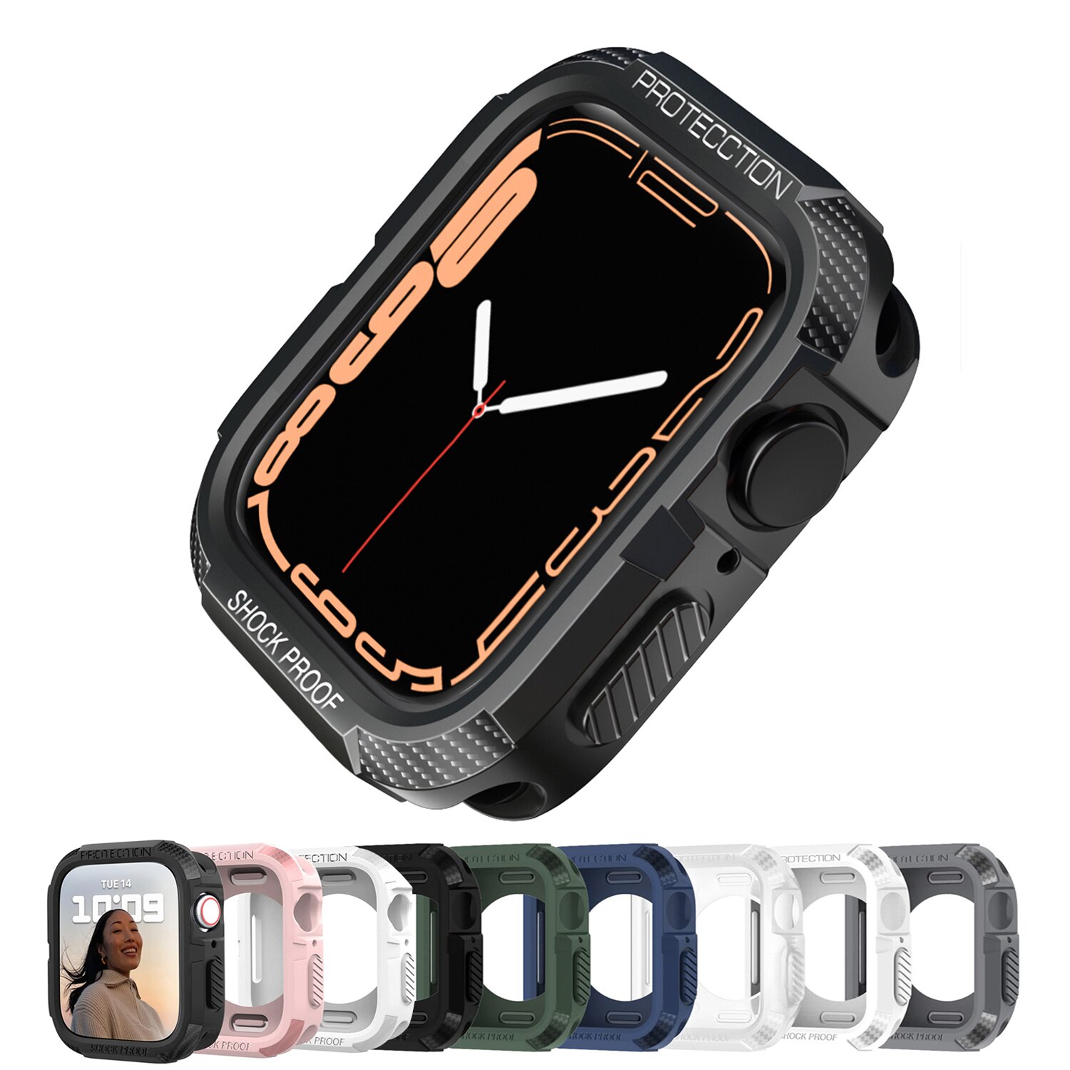 Couvercle robuste pour coque Apple Watch série 7, 44mm 40mm 45mm 41mm se 6 5 4 3, protecteur d&#39;écran TPU, accessoire iWatch