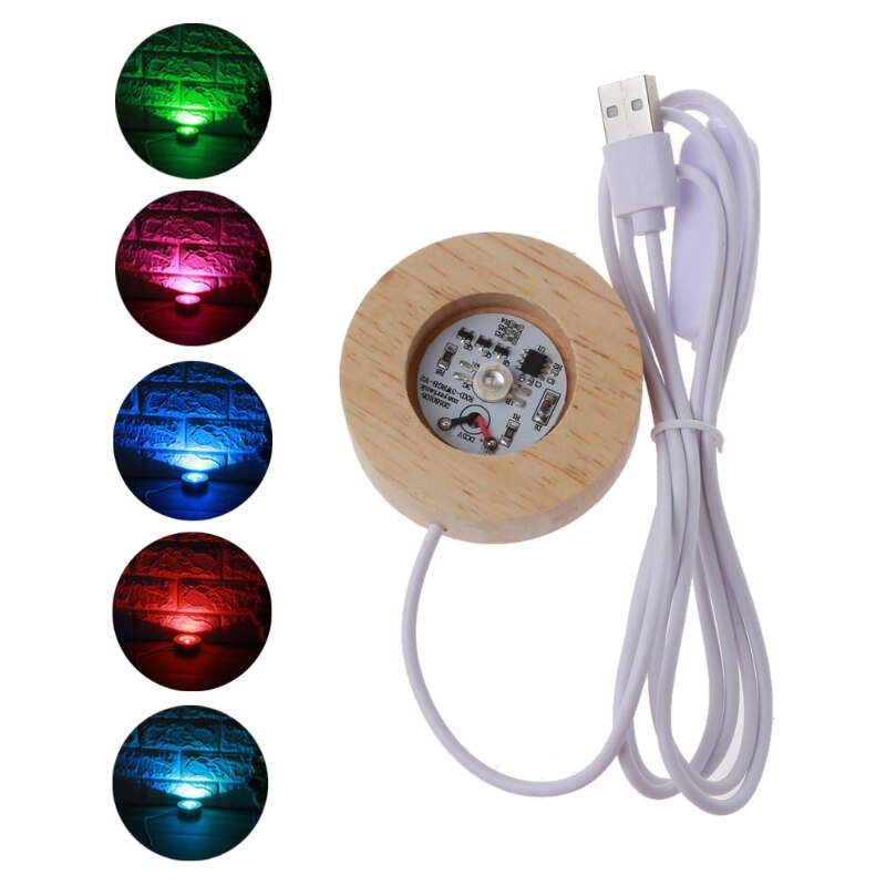 Handmade LED Wood Resin Display Base Round Wooden Night Base Resin Ornament Stand DIY Night Light Resin Art Crafts: Colorful