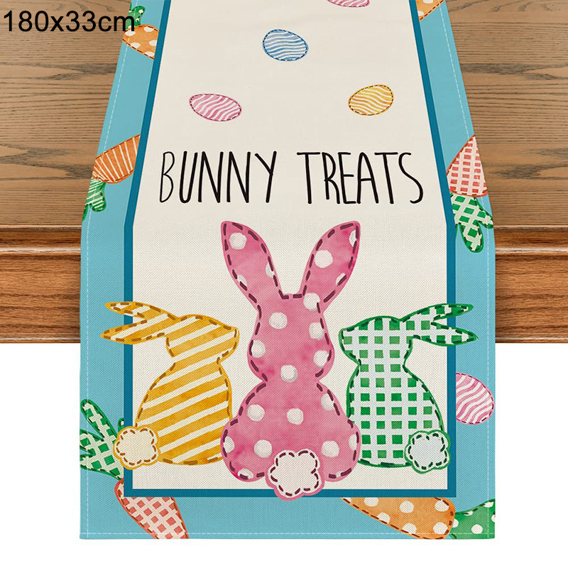 Påsk kanin bordslöpare linnehare matbordsduk bordsunderlägg vår glad påsk dekoration för hemmet kök: Blå