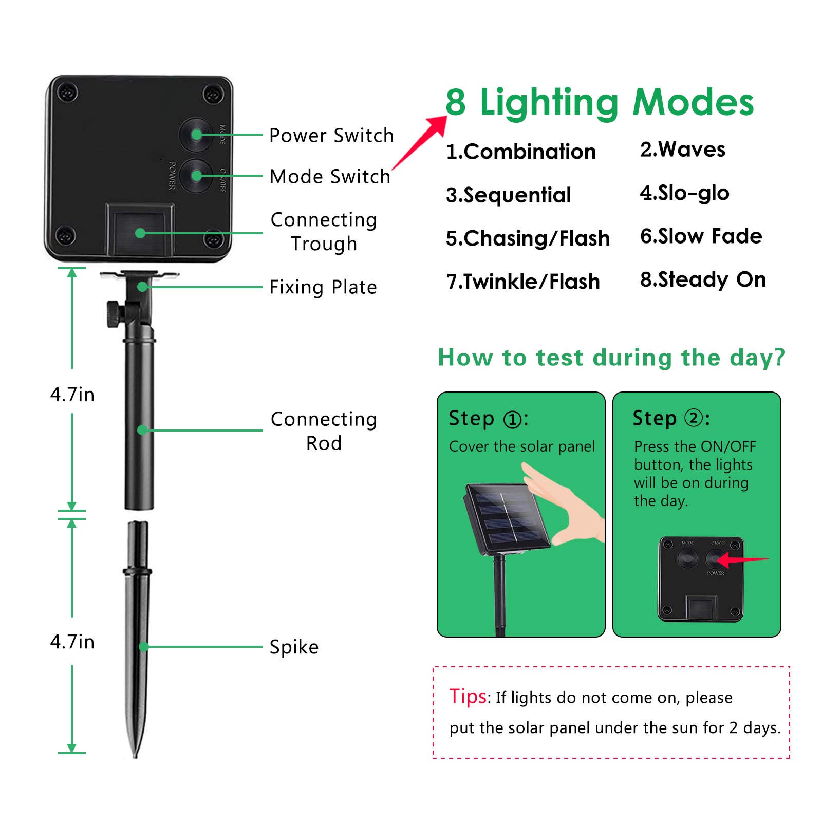 Led-plastläder soldrivna utomhusljusslingor  ip65 vattentäta 8 ljuslägen för julbröllopsdekoration