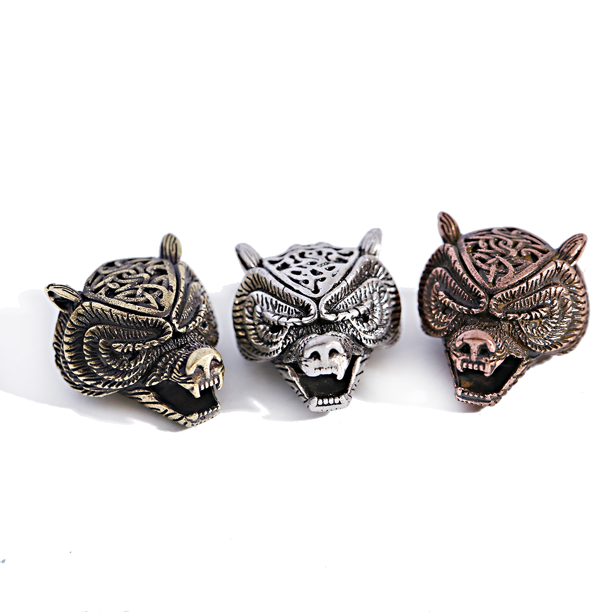 Cuentas de Paracord Vintage para hombre, abalorios de bronce antiguo, cobre, León, casco, Calavera, abalorios para pulsera, fabricación de joyas, 3 uds./Set