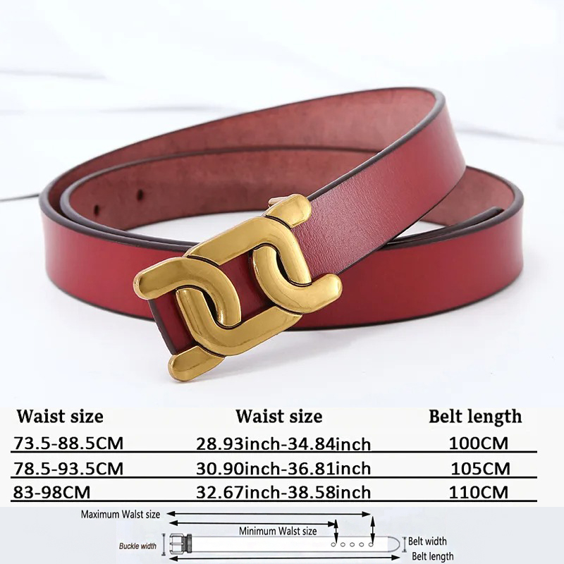 Cintura di moda per donna cintura di lusso di alta qualità di lusso per jeans Cintura in vera pelle tinta unita tutto-fiammifero da donna DT012: Rosso / 100cm