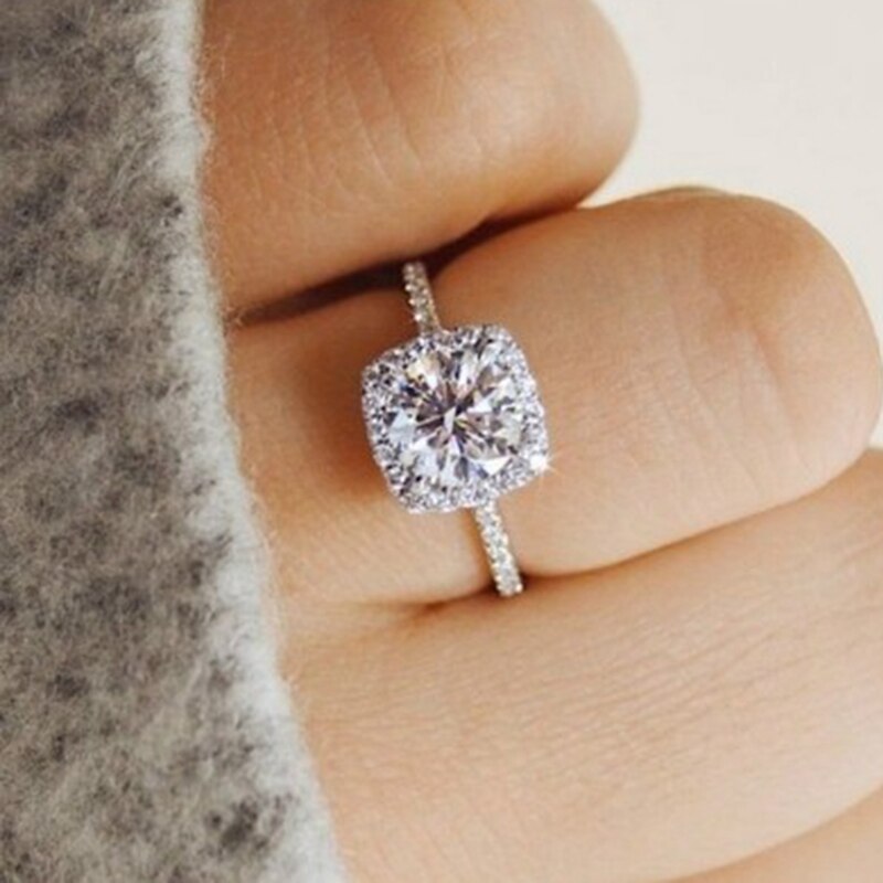 Anillo de compromiso con gema de diamante de imitación para mujer, sortija de aniversario, de San Valentín, anillo de utilería para