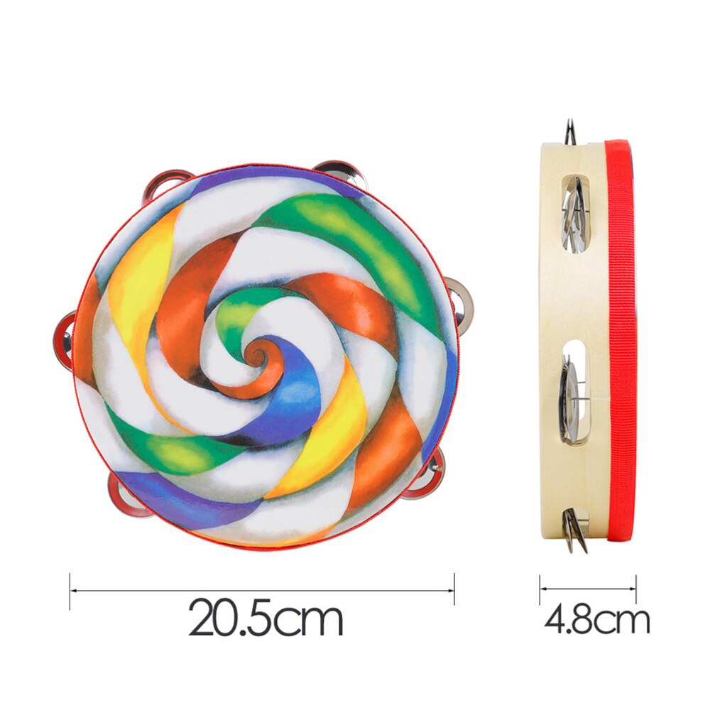 1pc Handheld Tamburin Lutscher Muster Trommel Glocke Percussion Instrument