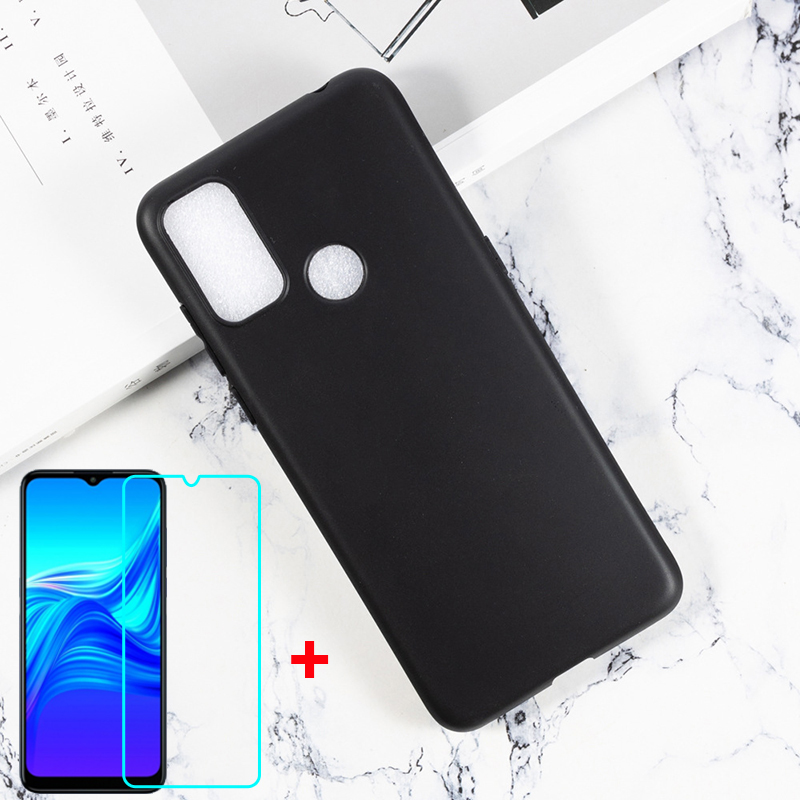 transparent Telefon fallen Für TCL 20E 20Y etui auf TCL20E TCL20Y Zurück Abdeckung Weichen Schwarz TPU Fällen Vetro Glas auf TCL 20Y 20E Pelicula: Pro TCL 20E / Schwarz Fall und Glas