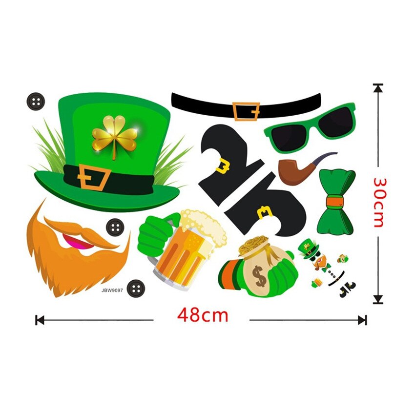 St. Patrick's Day Decorative Wall Stickers Irish Home decor Decal wallpaper Garland Clover Elf Window Glass Stickers: C 30x48cm