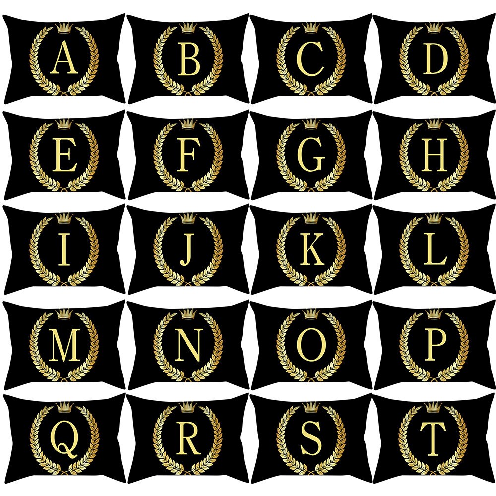Or noir lettre taie d'oreiller oreillers décoratifs pour canapé housse de coussin taie d'oreiller pour la décoration intérieure Cojines Decorativos Para Sofá
