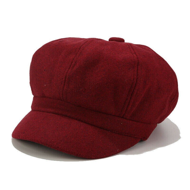 Hatt platt kvinnors flickor nyheter pojke platt keps 8 paneler baker pojke ull blandad damer: Vin, röd