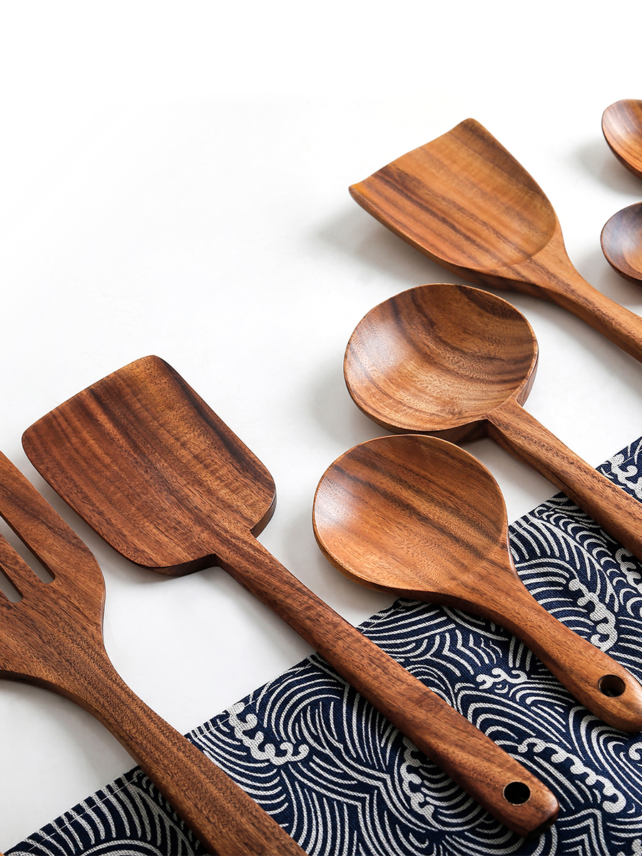 Teak Wood Spatula Spoon Colander Chopsticks Tablespoon Kitchen Wooden Soup Long handle Spoon