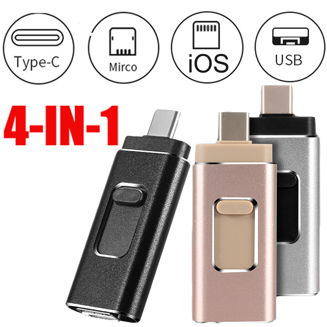 4 En 1 Tipo-c OTG unidad Flash USB 3,0 Pendrive 64GB USB 128GB de memoria para iPhone Android PC 256 GB