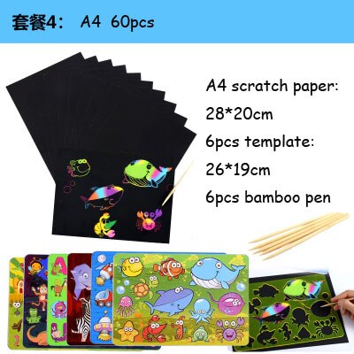 Non-toxic A4 scratch paper Children&#39;s students hand-made DIY scratch painting colorful scraping paper 50 sheets 100 sheets: 4