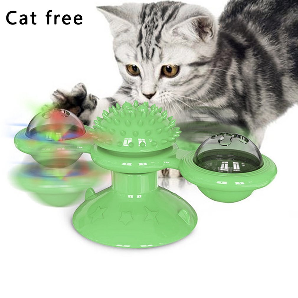 Windmill Toys for Cats Puzzle Whirling Cat Game Turntable Cat Toys Teasing Interactive Toys with Massage Itchy Tickle: green