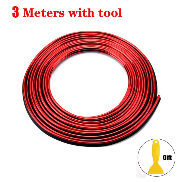 Moldura para decoración de coche, tiras flexibles, 1/3/5M, molduras interiores para coche, embellecedor de cubierta para salpicadero, puerta, borde, estilo Universal: Rojo