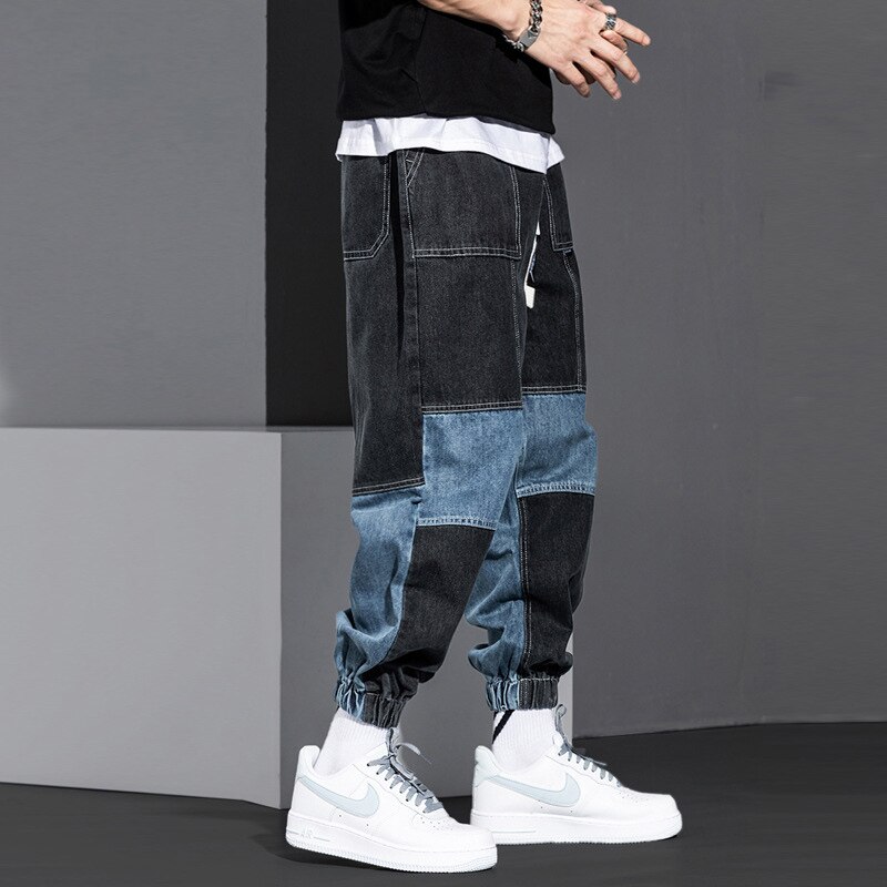 jeans da uomo alla moda in stile giapponese pantaloni larghi in denim scozzese di design allentato pantaloni larghi pantaloni Streetwear pantaloni anca-salto