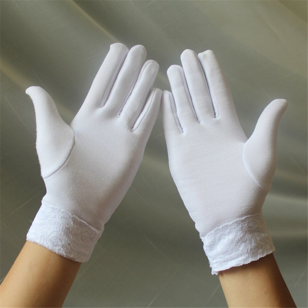 Elegante Dunne Vrouwen Fluwelen Touch Screen Handschoenen Volledige Vinger Kant Pols Wanten Winddicht Handschoen Vrouwelijke Meisjes: WHITE