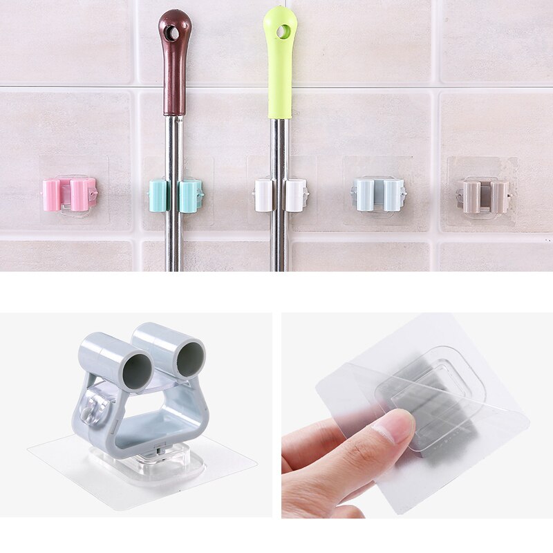 AIBODUO 5pcs Nordic solid color abs mop rack plastic no-punch bathroom hook light color broom hanger seat mop clip multifunction