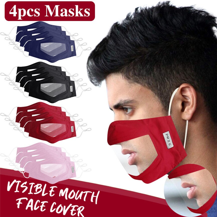 4pc Face Mas/k With Clear Window Visible Expression For The Deaf And Hard Of Hearing Transparent Screen Mouth Cover