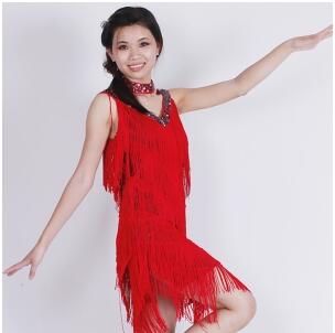 Sexy V-Neck Women's Flapper Dress 1920s Tassel Cocktail Fringe Dress party costumes: Red