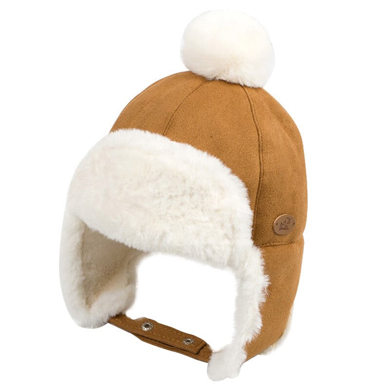 Winter Thick Suede Earmuffs Baby Hat Warm Fur Baby Bonnet Newborn Toddler Cap Kids Beanies