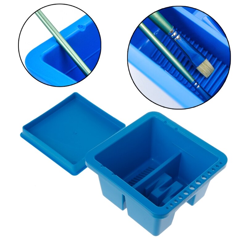 Blauw Dubbele Compartiment 12 Gat Multifunctionele Plastic Penselenbakje Doos Eenvoudige Reiniging Drogen Voor Acryl & Schilderen