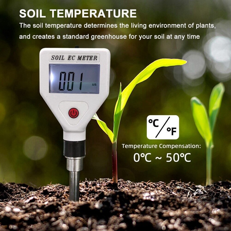 Soil EC Meter High Precision Metal Probe ATC Conductivity Tester Detector For Flowers Farmland Garden