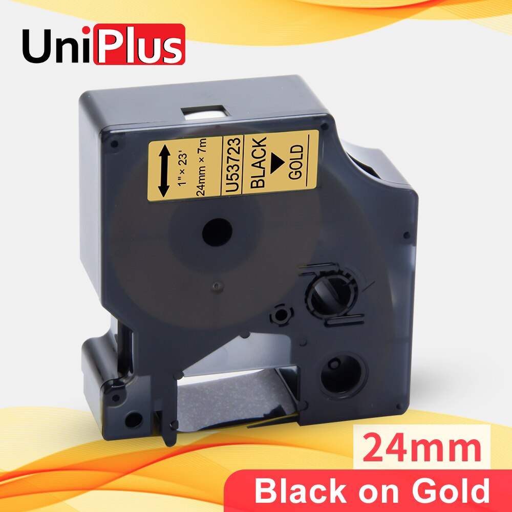 UniPlus 53713 Black on White 24mm Label Tape Compatible Dymo Tape D1 Label Maker for Dymo Label Printer Labeller LW450 LM500TS: Black on Gold