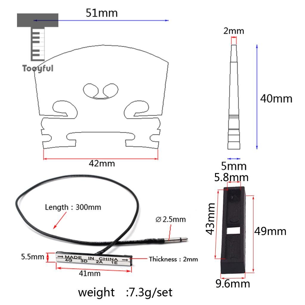 Legetøjs sæt violin bro dobbelt piezo pickup base kit til 4/4 violin bas cello instrument dele tilbehør udskiftning