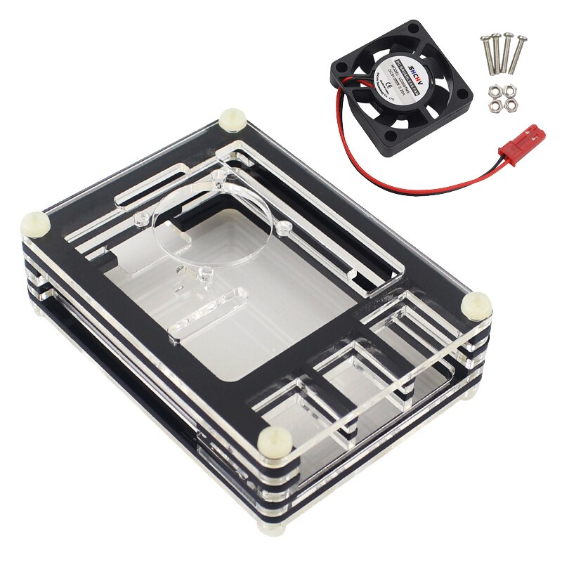 Raspberry Pi 4 Carcasa de acrílico 9 capas Raspberry Pi 4B caja negra y caja transparente + enfriador para Raspberry Pi 4 Modelo B: Kit 1