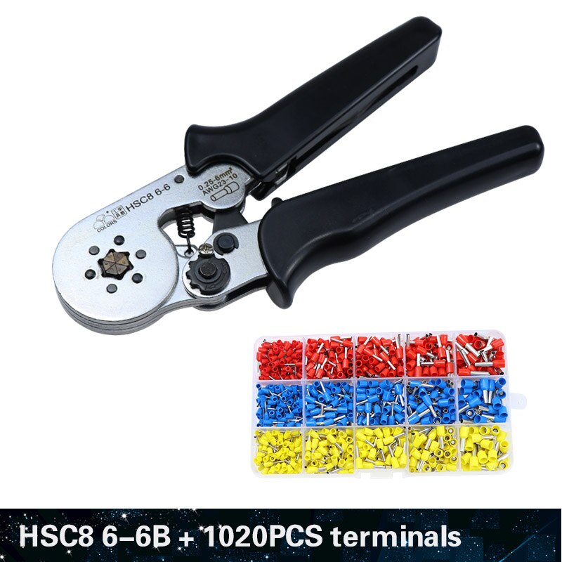 KLEUREN krimptang kabel crimp tang hsc8 6-6 clip wire stripper cutter tang set Elektrische terminal crimper mini gereedschap: HSC8 6-6B and 1020