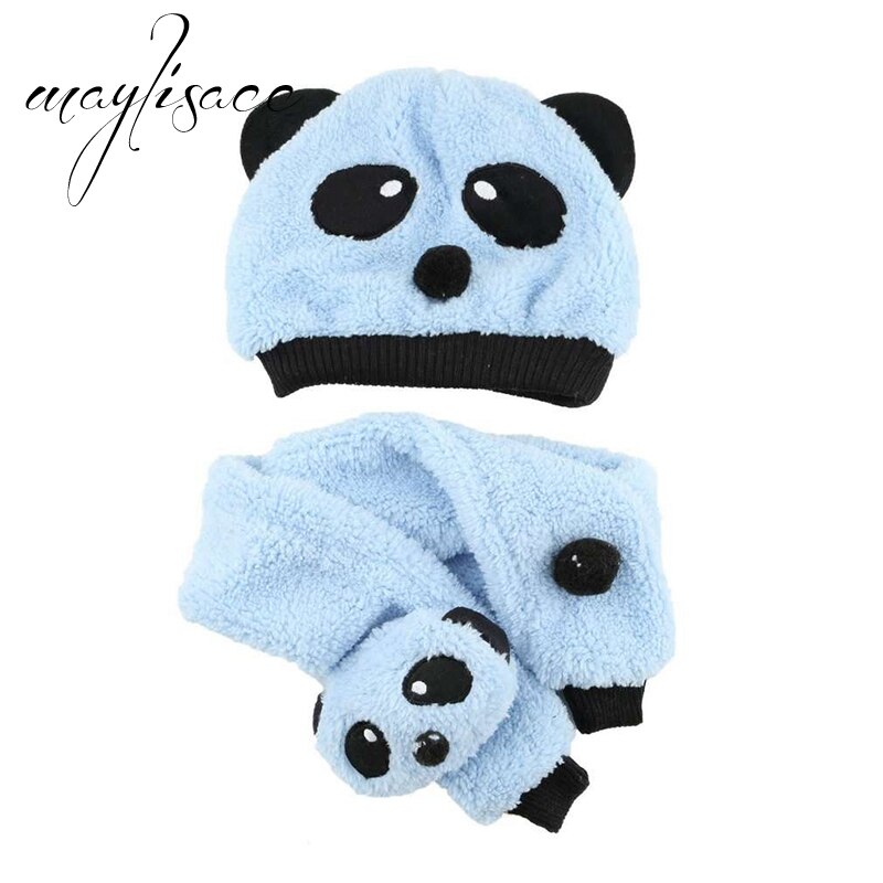 Maylisacc Leuke Panda 2 stks/set Baby Winter Warme Gebreide Muts Met Sjaals voor Meisjes Jongens Sjaals met hoed Set